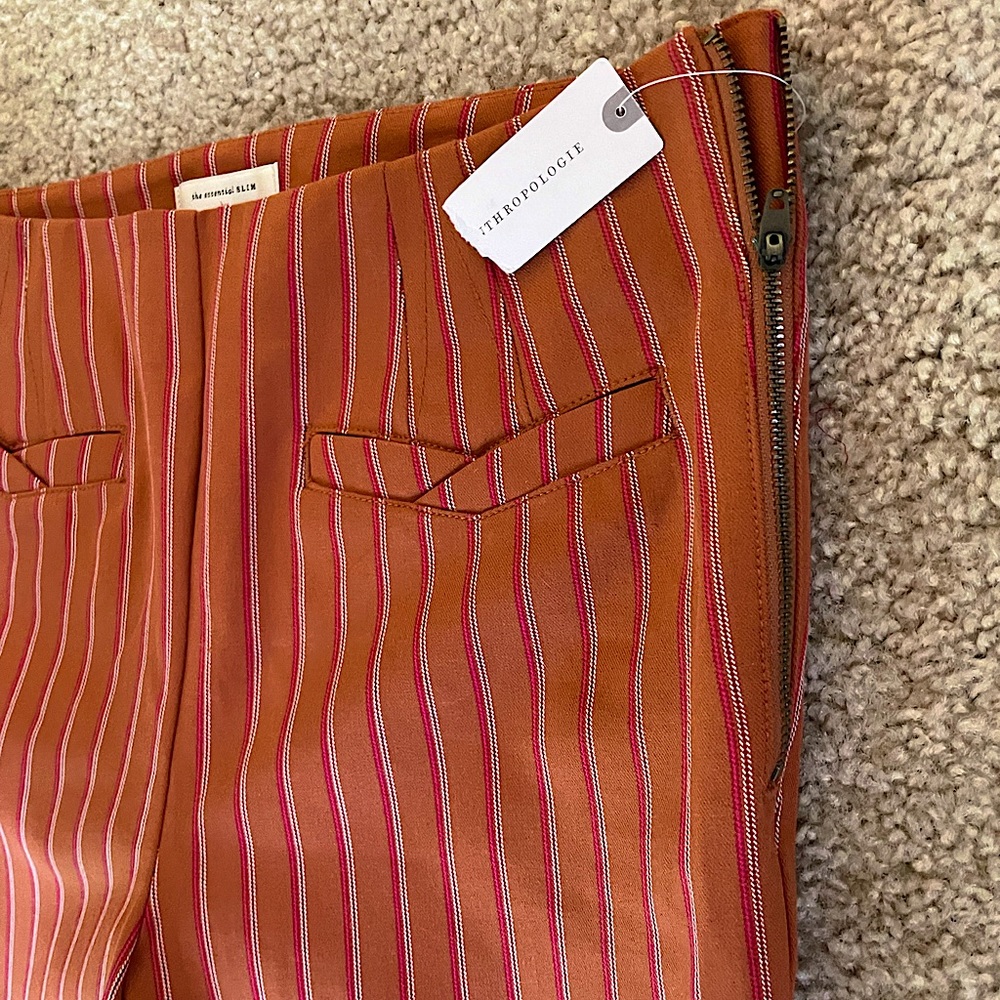 Essential slim trouser Anthropologie trouser, burnt orange/sienna w/pink detail